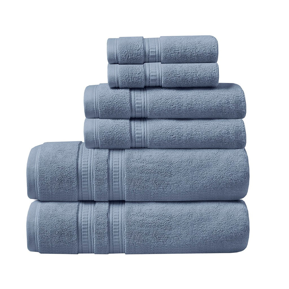 Plume 100% Cotton Feather Touch Antimicrobial Towel 6 Piece Set - Blue