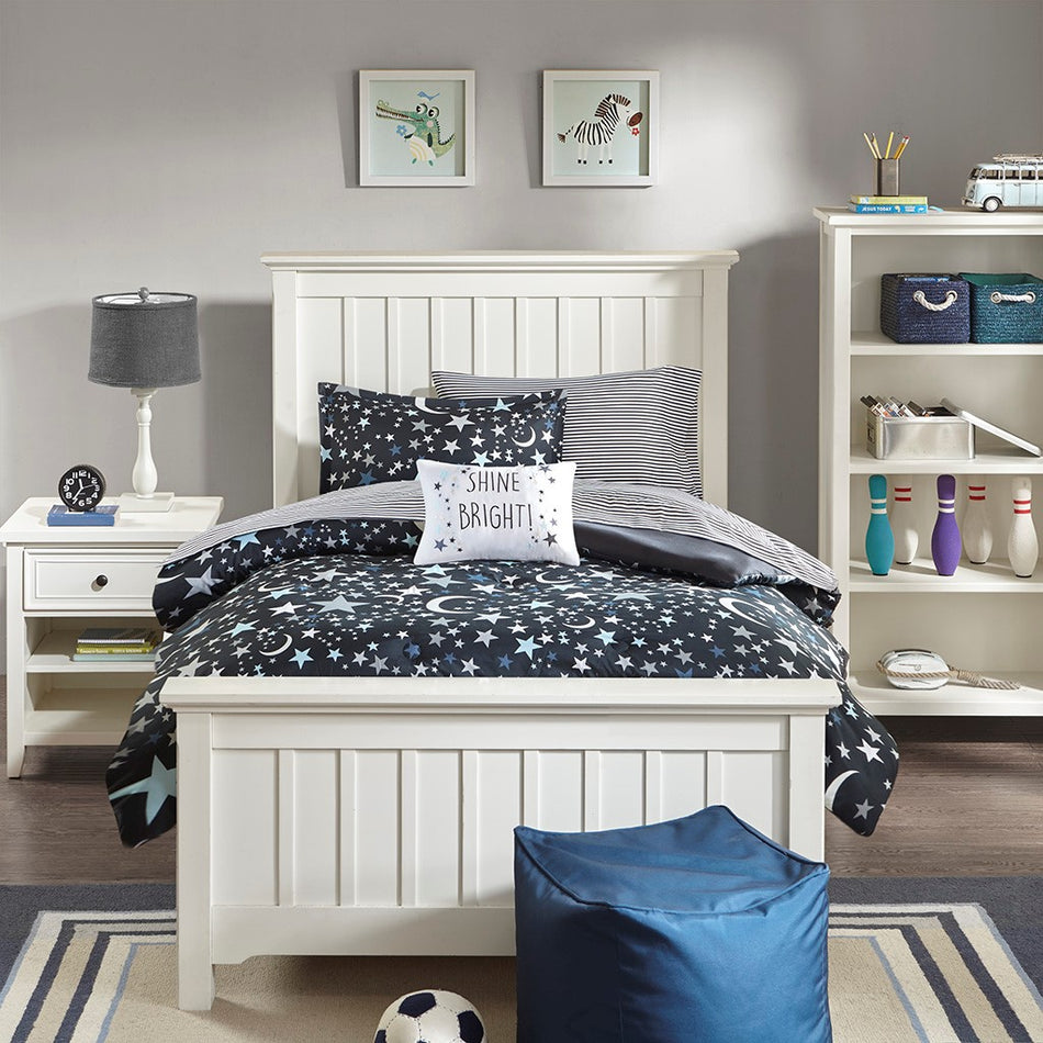 Starry Night Space Comforter Set with Bed Sheets - Charcoal - Full Size