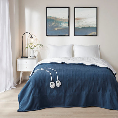Serta Fleece to Sherpa Heated Blanket - Blue - Twin Size