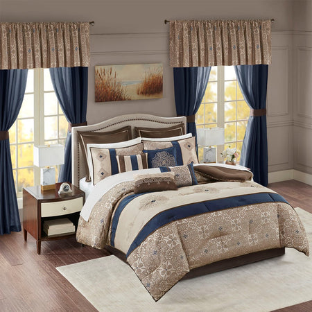 Madison Park Essentials Delaney 24 Piece Room In a Bag - Navy - Queen Size
