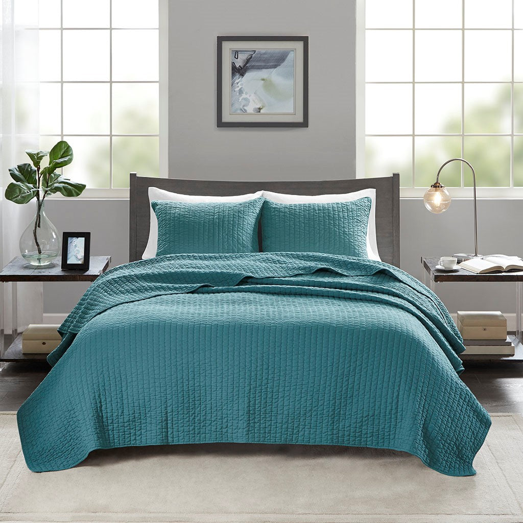 Madison Park Keaton 3 Piece Quilt Set - Teal  - Full Size / Queen Size Shop Online & Save - ExpressHomeDirect.com