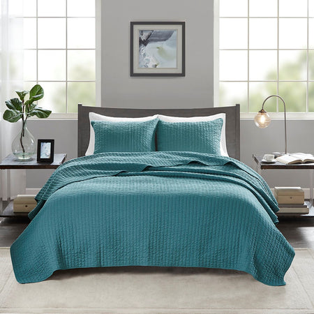 Madison Park Keaton 3 Piece Quilt Set - Teal  - King Size / Cal King Size Shop Online & Save - ExpressHomeDirect.com