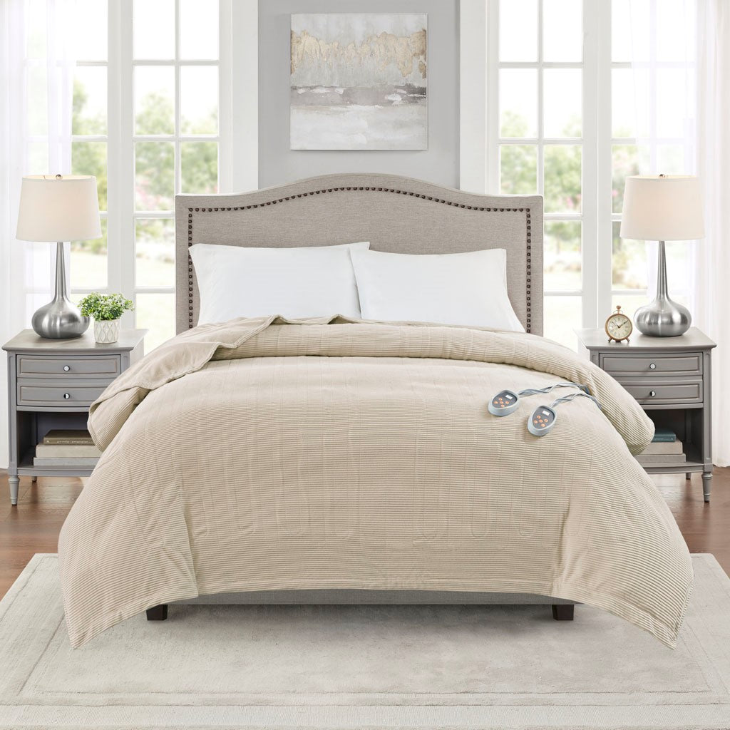 Beautyrest Electric Micro Fleece Heated Blanket - Beige  - Twin Size Shop Online & Save - ExpressHomeDirect.com