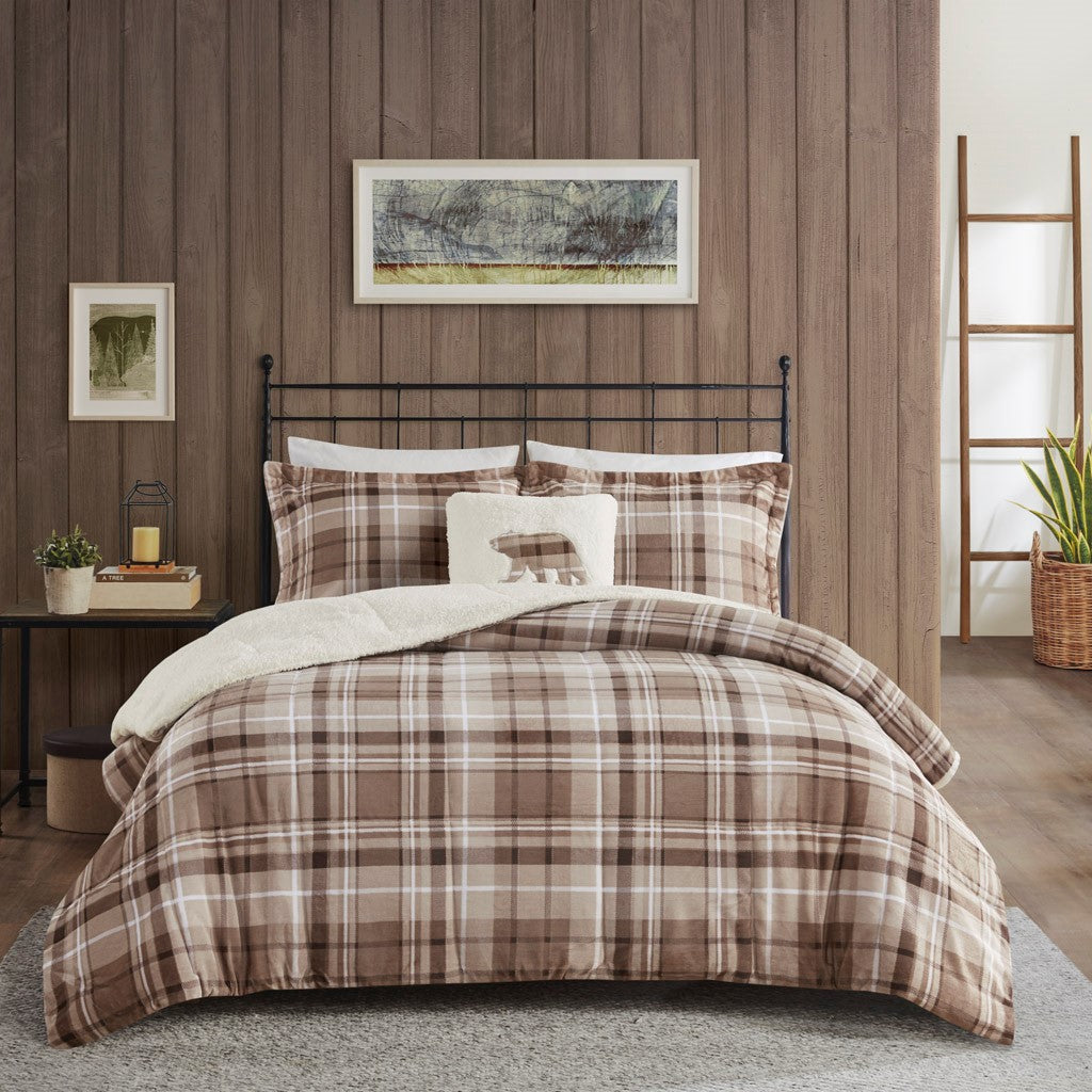 Woolrich Alton Plush to Sherpa Down Alternative Comforter Set - Tan Plaid  - Twin Size Shop Online & Save - ExpressHomeDirect.com