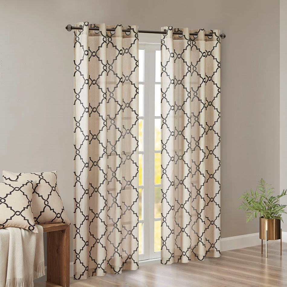 Saratoga Fretwork Print Grommet Top Window Curtain - Khaki - 50x84"