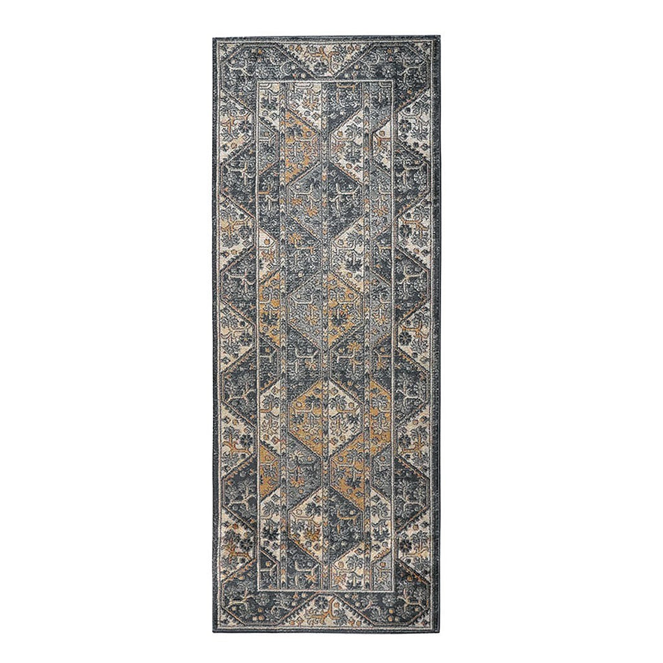 Dakota Tiled Border Area Rug - Blue / Cream - 3x7' Runner
