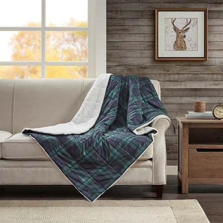 Woolrich Brewster Softspun Down Alternative Filled Throw - Blue - 50x70"