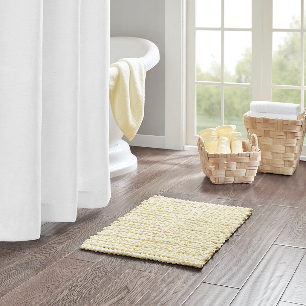 Madison Park Lasso 100% Cotton Chenille Chain Stitch Rug - Yellow - 17x24"