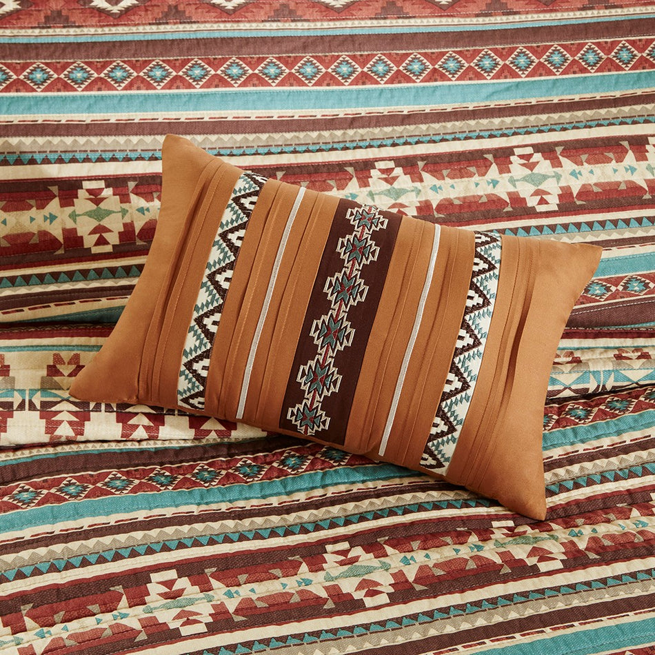Taos 6 Piece Printed Quilt Set with Throw Pillows - Spice - Full Size / Queen Size