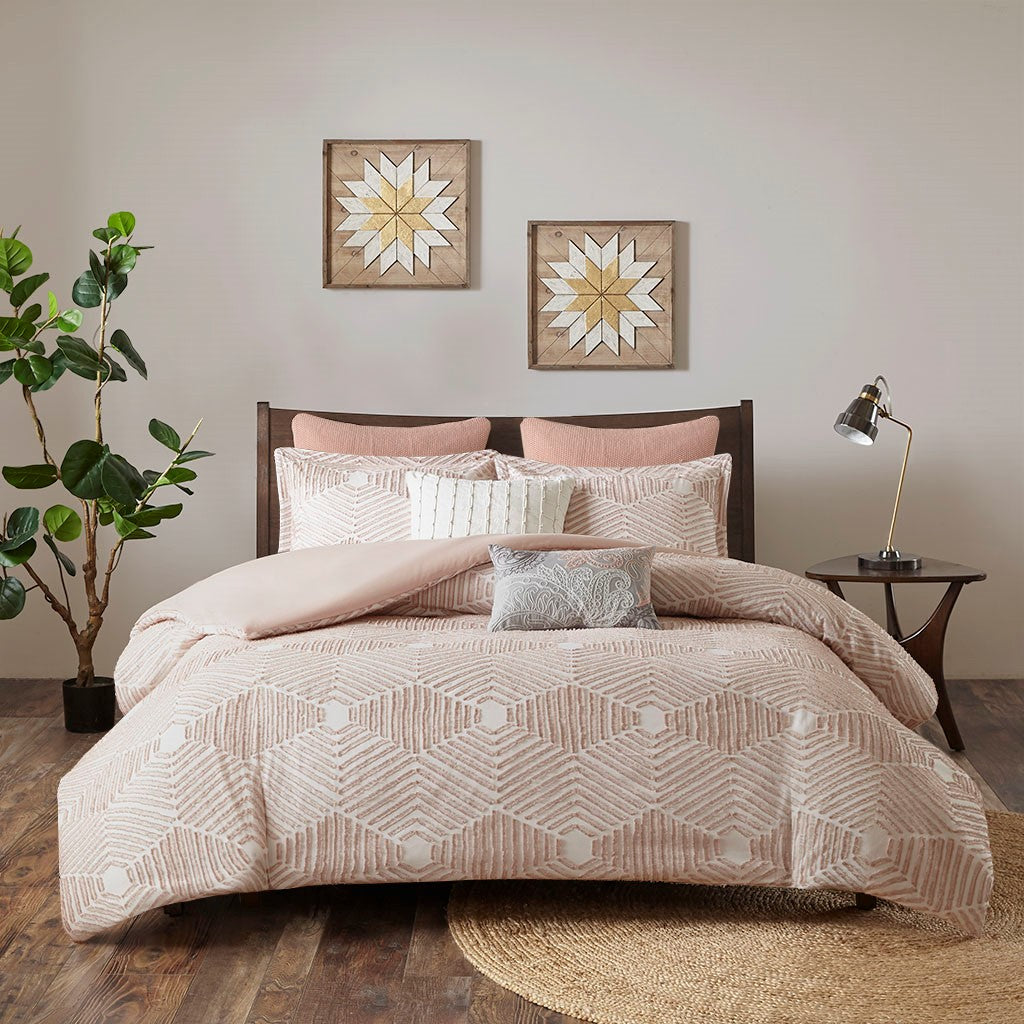 INK+IVY Ellipse Cotton Jacquard Duvet Cover Set - Blush  - King Size / Cal King Size Shop Online & Save - ExpressHomeDirect.com