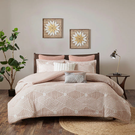 INK+IVY Ellipse Cotton Jacquard Duvet Cover Set - Blush  - King Size / Cal King Size Shop Online & Save - ExpressHomeDirect.com