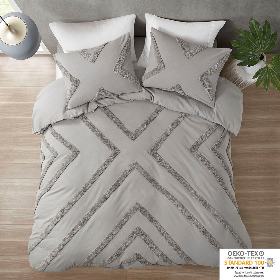 Urban Habitat Beck Cotton Chenille Duvet Cover Set - Grey - King Size / Cal King Size