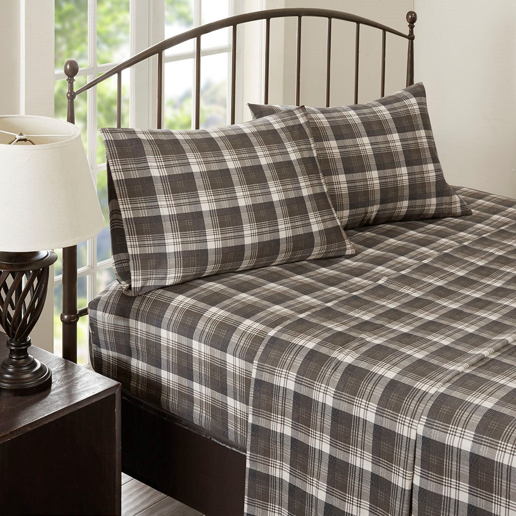 Woolrich Cotton Flannel Sheet Set - Brown Plaid  - Queen Size Shop Online & Save - ExpressHomeDirect.com