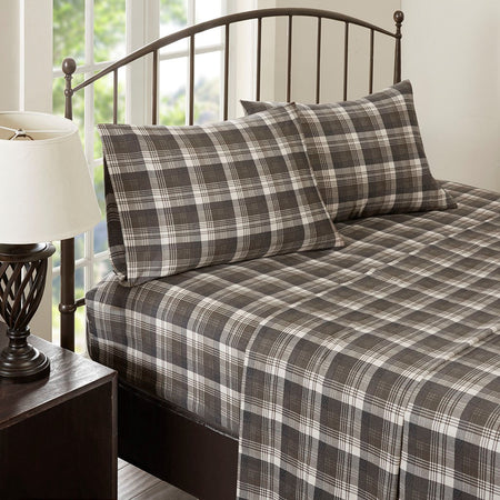 Woolrich Cotton Flannel Sheet Set - Brown Plaid  - Queen Size Shop Online & Save - ExpressHomeDirect.com