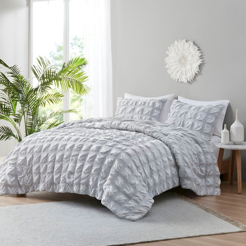 Clean Spaces Denver Seersucker Duvet Cover Set - Gray - Full Size / Queen Size