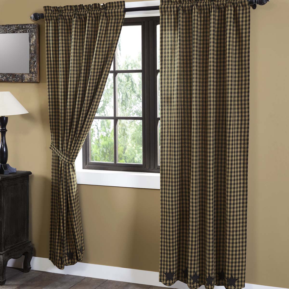 Mayflower Market Black Star Scalloped Panel Set of 2 84x40 By VHC Brands