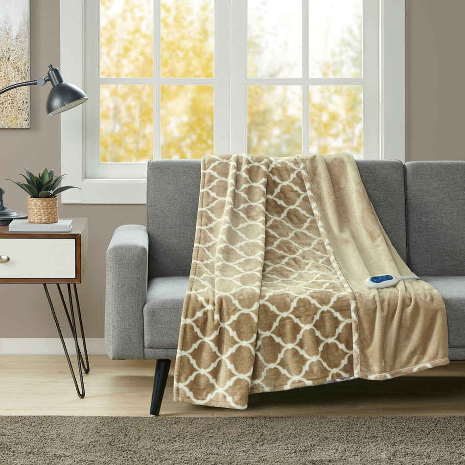 Beautyrest Heated Ogee Throw - Tan - 60x70"
