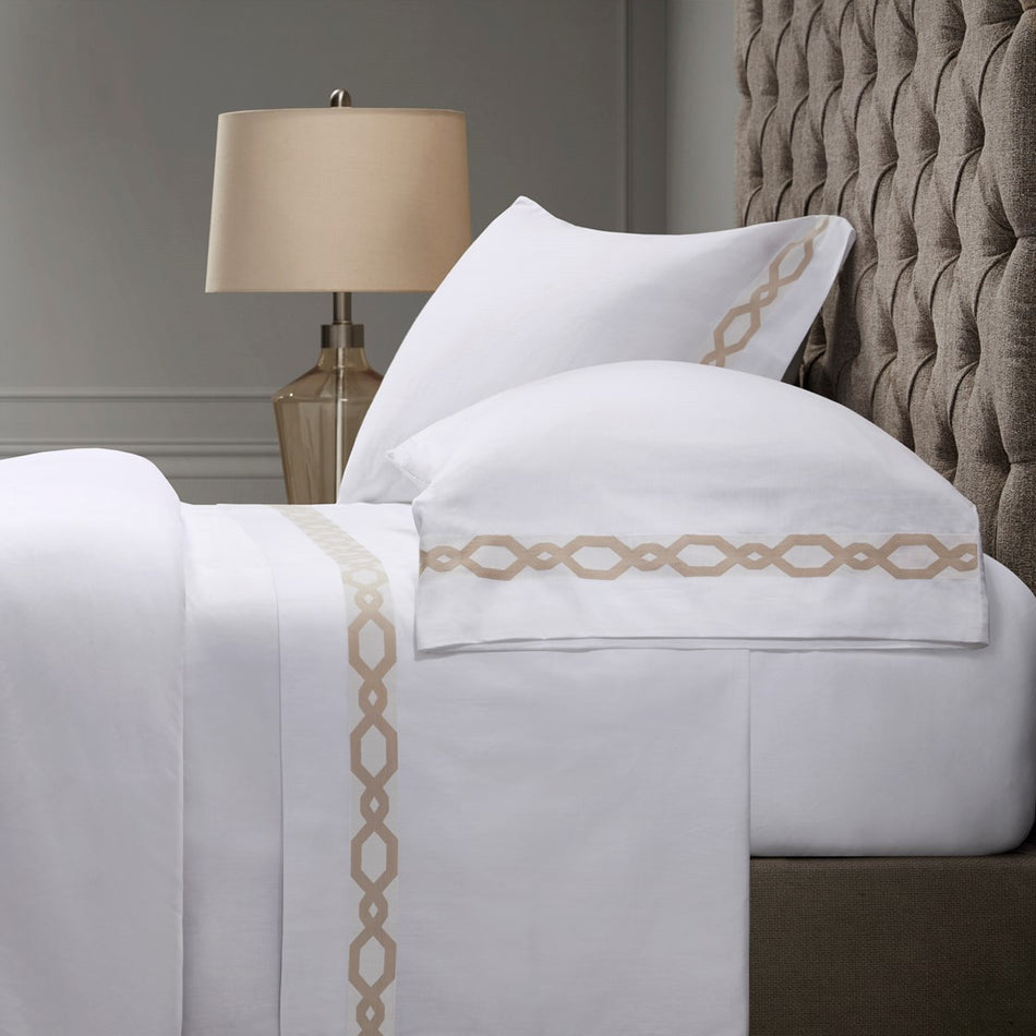 Croscill Signature Hem 300TC Cotton Sheet Set - Taupe  - Cal King Size Shop Online & Save - ExpressHomeDirect.com