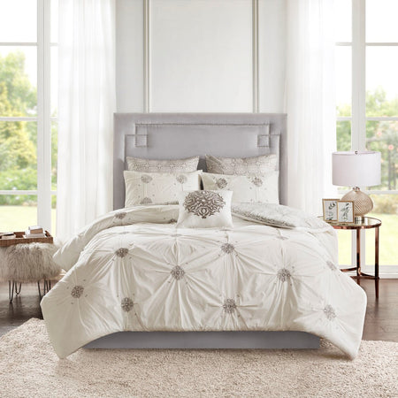 Madison Park Malia 6 Piece Embroidered Cotton Reversible Comforter Set - Ivory  - King Size / Cal King Size Shop Online & Save - ExpressHomeDirect.com