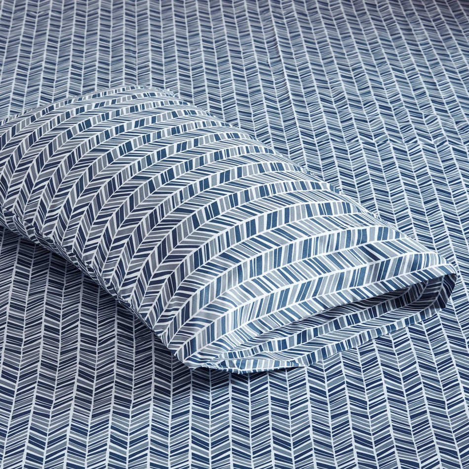 Chevron Printed Microfiber Sheet Set - Navy - Cal King Size
