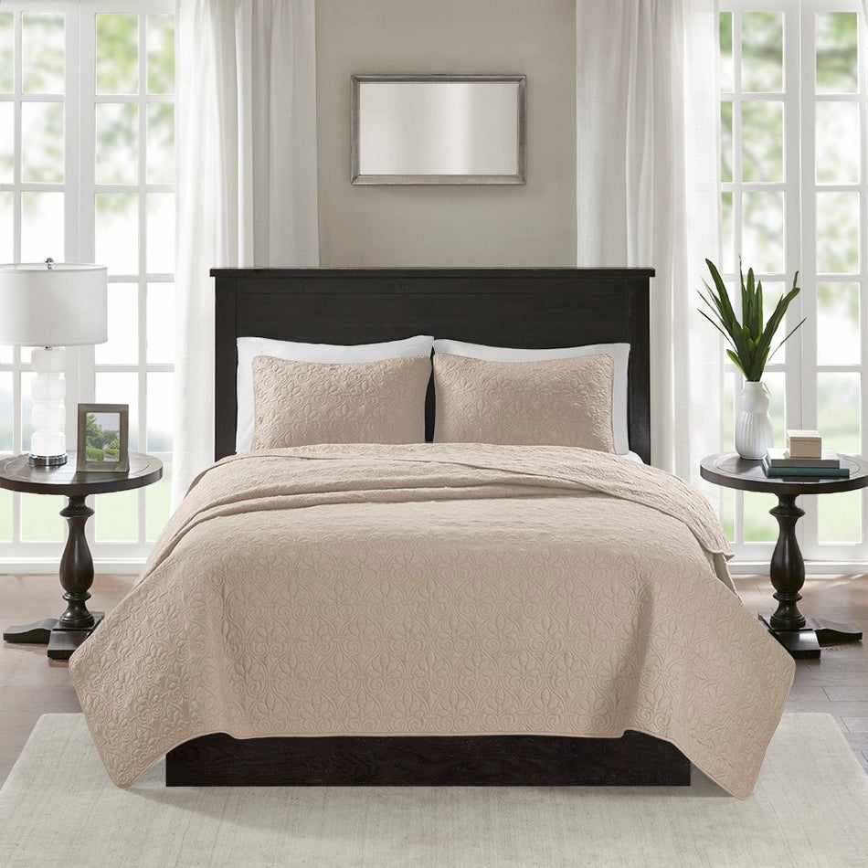 Quebec Reversible Quilt Set - Khaki - King Size / Cal King Size