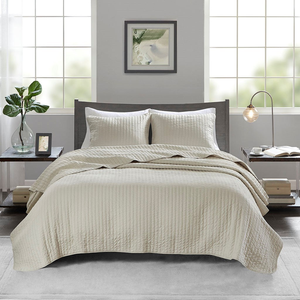 Madison Park Keaton 3 Piece Quilt Set - Cream  - Twin Size / Twin XL Size Shop Online & Save - ExpressHomeDirect.com