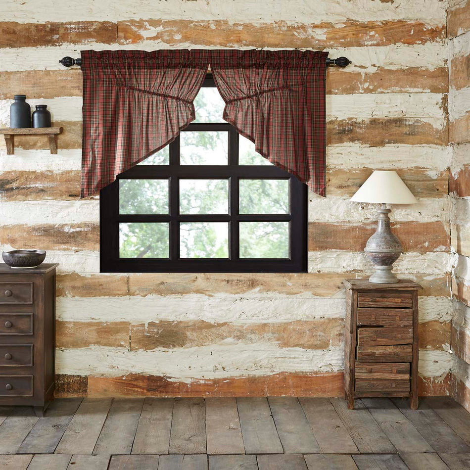 Tartan Red Plaid Prairie Swag Set of 2 36x36x18