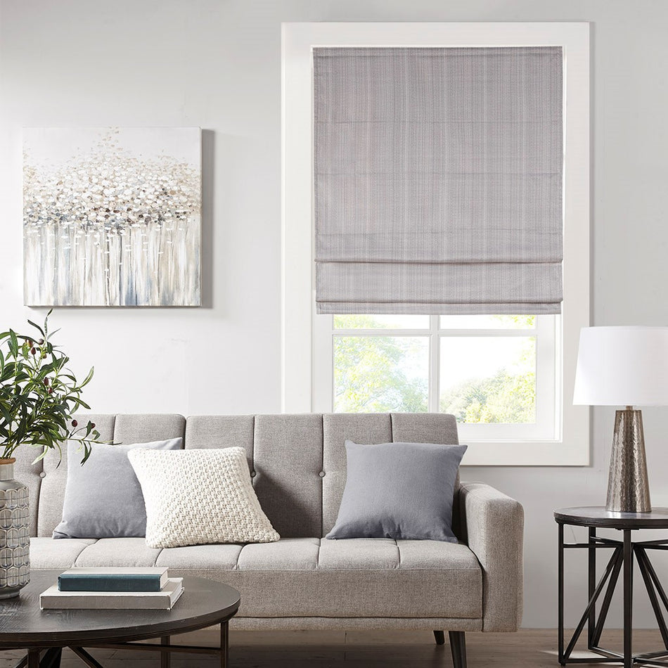 Madison Park Galen Basketweave Room Darkening Cordless Roman Shade - Grey - 33x64"
