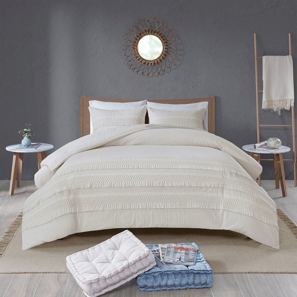 Madison Park Amaya 3 Piece Cotton Seersucker Comforter Set - Ivory  - King Size / Cal King Size Shop Online & Save - ExpressHomeDirect.com