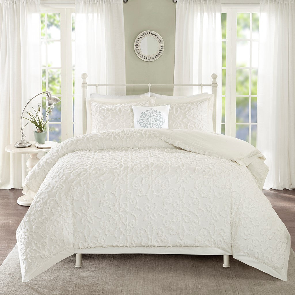 Madison Park Sabrina 4 Piece Tufted Chenille Comforter Set - Off White  - King Size / Cal King Size Shop Online & Save - ExpressHomeDirect.com