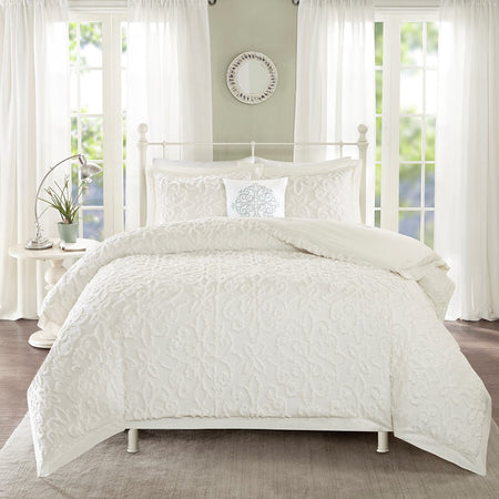Madison Park Sabrina 4 Piece Tufted Chenille Comforter Set - Off White  - King Size / Cal King Size Shop Online & Save - ExpressHomeDirect.com