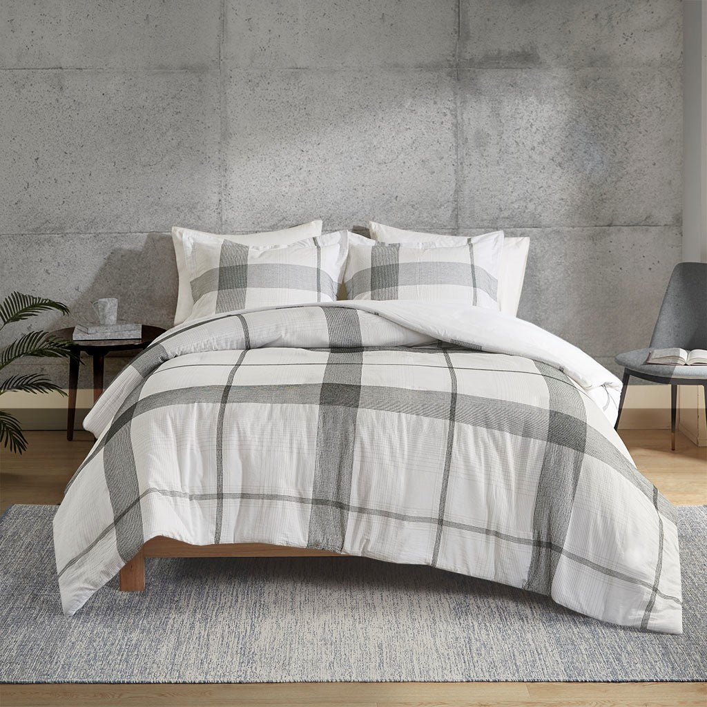 Urban Habitat Union Square Cotton Yarn Dyed Jacquard Plaid Duvet Cover Set - White / Black  - King Size / Cal King Size Shop Online & Save - ExpressHomeDirect.com