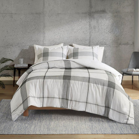 Urban Habitat Union Square Cotton Yarn Dyed Jacquard Plaid Duvet Cover Set - White / Black  - King Size / Cal King Size Shop Online & Save - ExpressHomeDirect.com