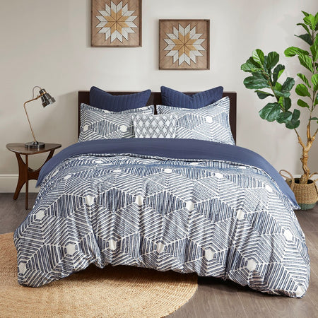 INK+IVY Ellipse Cotton Jacquard Duvet Cover Set - Navy  - Full Size / Queen Size Shop Online & Save - ExpressHomeDirect.com