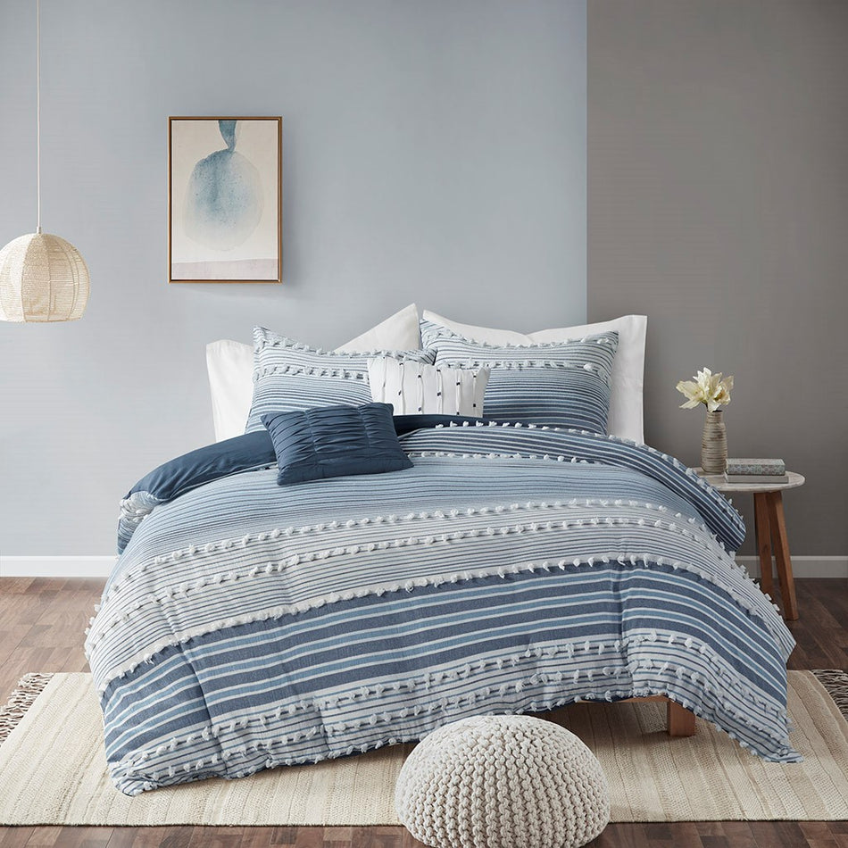 Urban Habitat Calum Cotton Jacquard Duvet Cover Set - Navy  - Full Size / Queen Size Shop Online & Save - ExpressHomeDirect.com