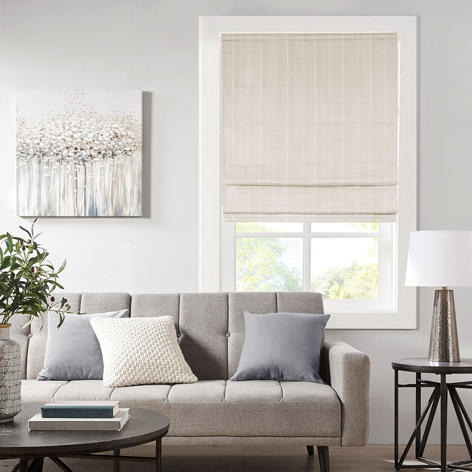 Madison Park Galen Basketweave Room Darkening Cordless Roman Shade - Ivory - 33x64"