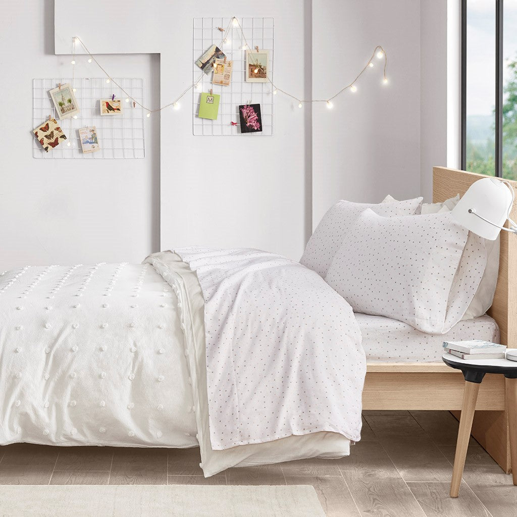 Intelligent Design  Cozy Soft Cotton Flannel Printed Sheet Set - Grey / Pink Dots  - Twin XL Size Shop Online & Save - ExpressHomeDirect.com