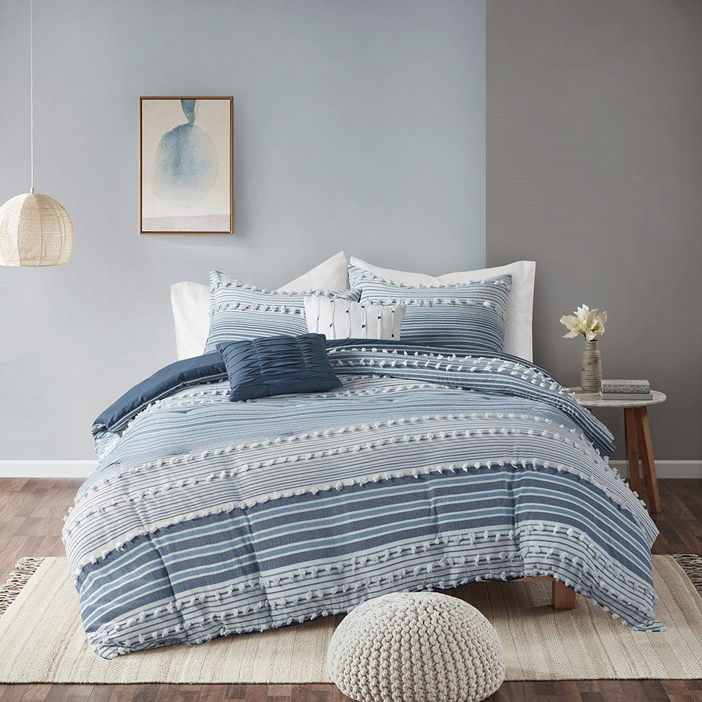 Urban Habitat Calum Cotton Jacquard Comforter Set - Navy  - King Size / Cal King Size Shop Online & Save - ExpressHomeDirect.com