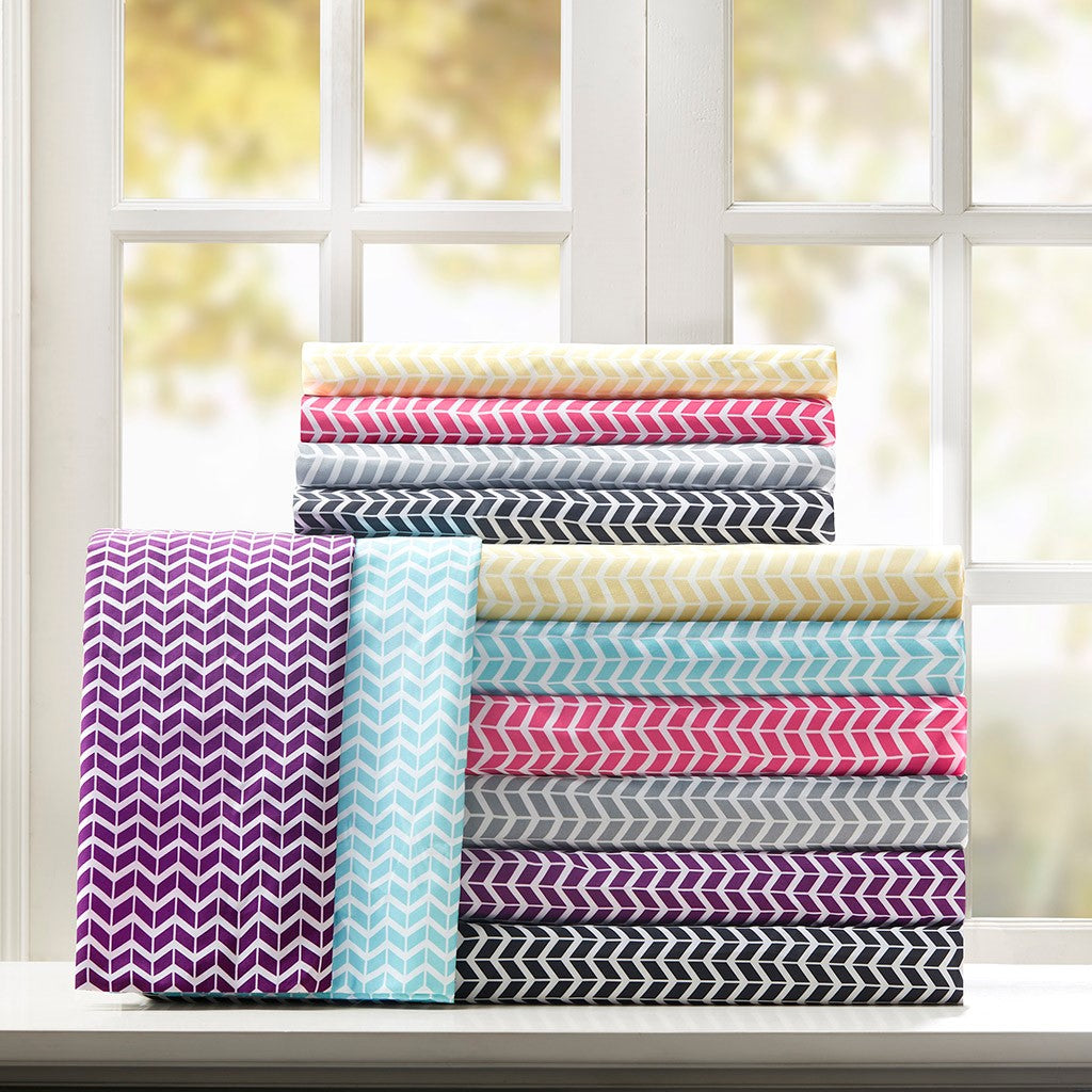 Intelligent Design Chevron Printed Microfiber Sheet Set - Yellow - Full Size