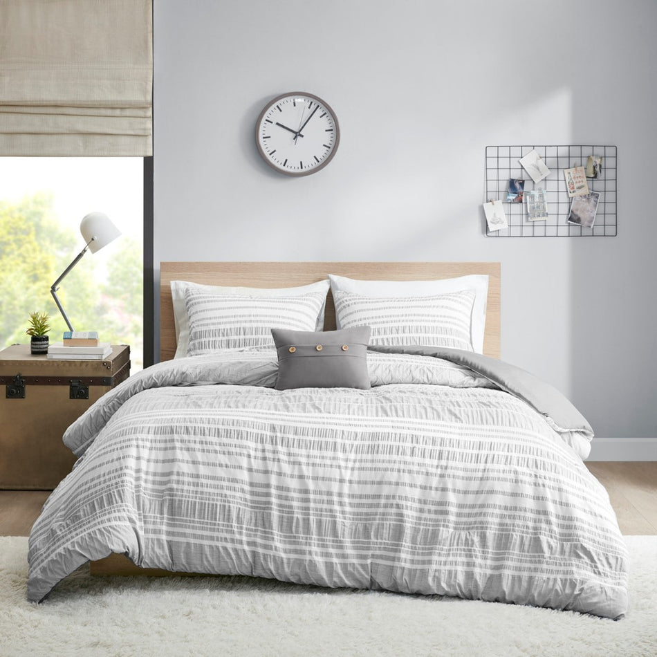 Intelligent Design  Lumi Striped Duvet Cover Set - Grey  - Twin Size / Twin XL Size Shop Online & Save - ExpressHomeDirect.com