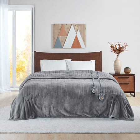 Beautyrest Heated Microlight to Berber Blanket - Grey - Twin Size