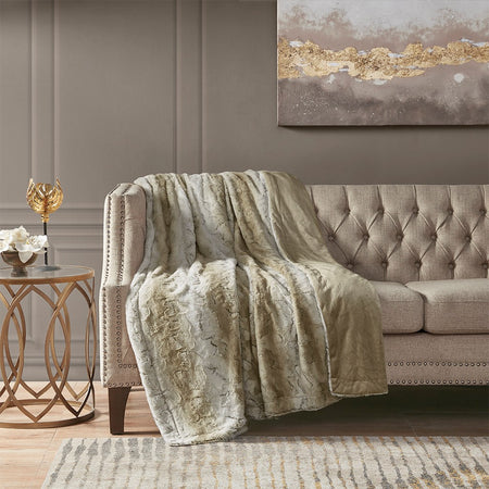Madison Park Zuri Oversized Faux Fur Throw - Sand - 60x70"