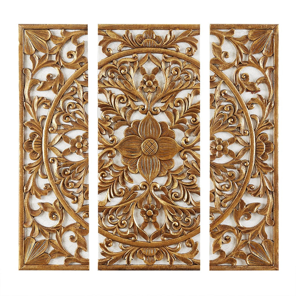Gold Medallion 3 Piece Canvas Set Medallion 3D Design - Gold