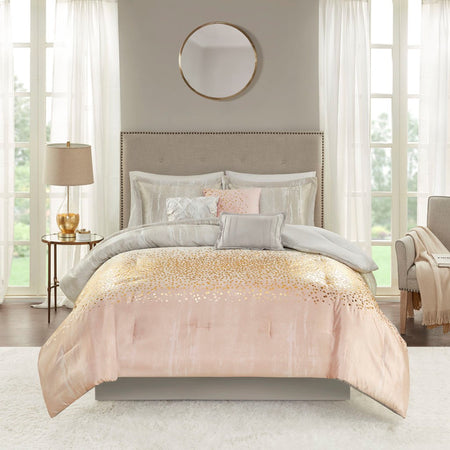 Madison Park Midnight Garden 7 Piece Metallic Print Comforter Set - Blush  - Cal King Size Shop Online & Save - ExpressHomeDirect.com