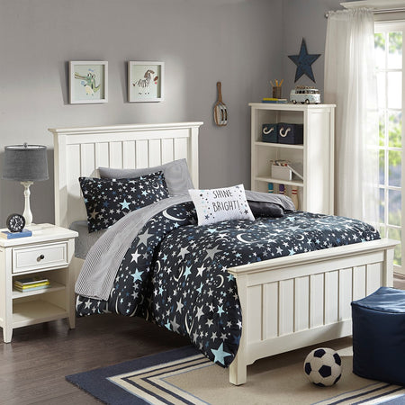 Mi Zone Kids Starry Night Space Comforter Set with Bed Sheets - Charcoal - Full Size