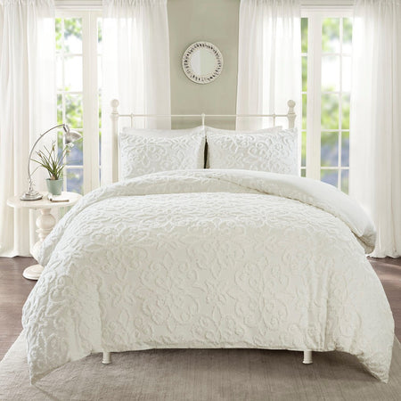 Madison Park Sabrina 3 Piece Tufted Cotton Chenille Duvet Cover Set - Off White  - King Size / Cal King Size Shop Online & Save - ExpressHomeDirect.com