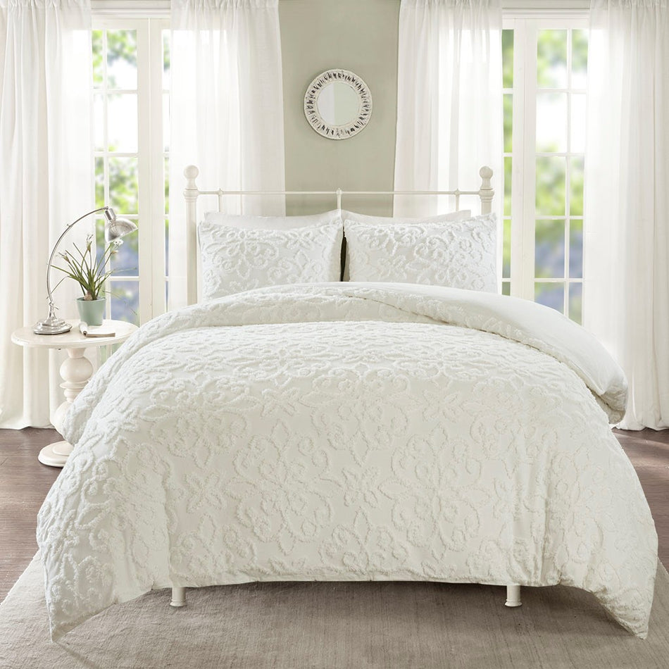 Madison Park Sabrina 3 Piece Tufted Cotton Chenille Duvet Cover Set - Off White  - King Size / Cal King Size Shop Online & Save - ExpressHomeDirect.com