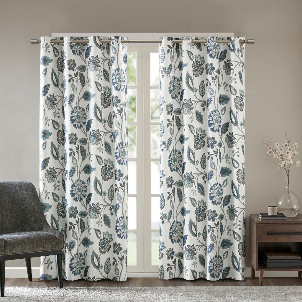 SunSmart Camille Jacquard Printed Room Darkening Panel - Aqua - 50x84"