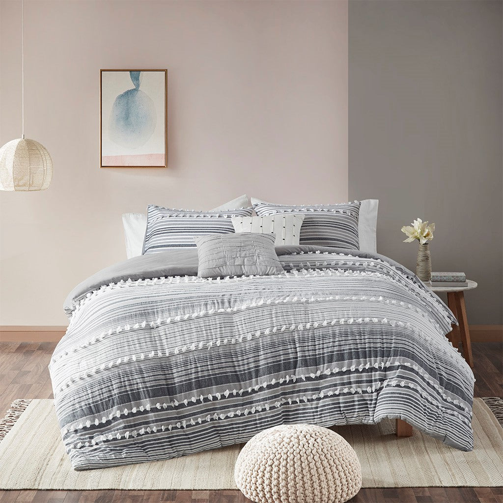 Urban Habitat Calum Cotton Duvet Cover Set - Grey  - Full Size / Queen Size Shop Online & Save - ExpressHomeDirect.com