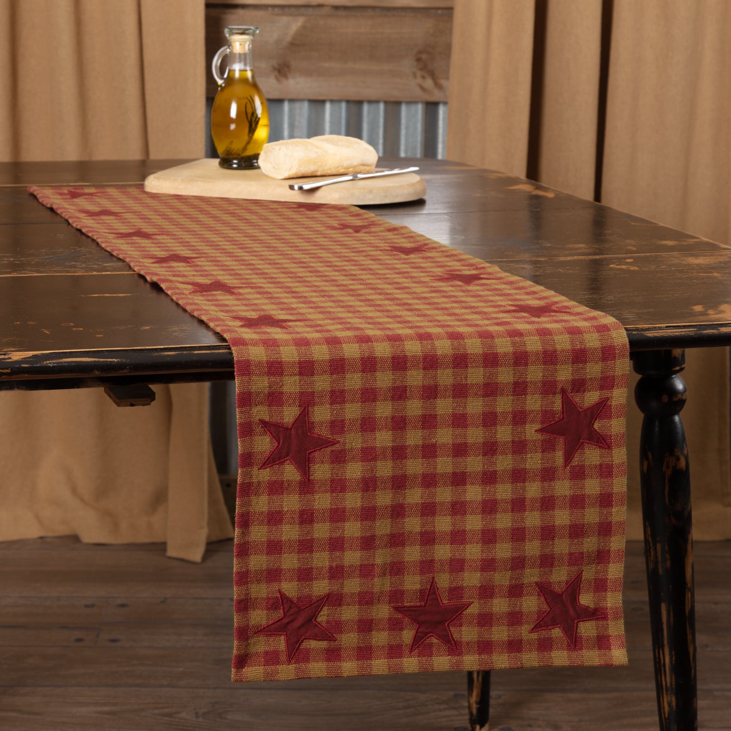 Mayflower Market Burgundy Star Runner Woven 13x48 By VHC Brands